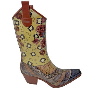 Corkys Rubber Rain Boots Western Brown Floral Size 40 10 Rodeo Fair Festival
